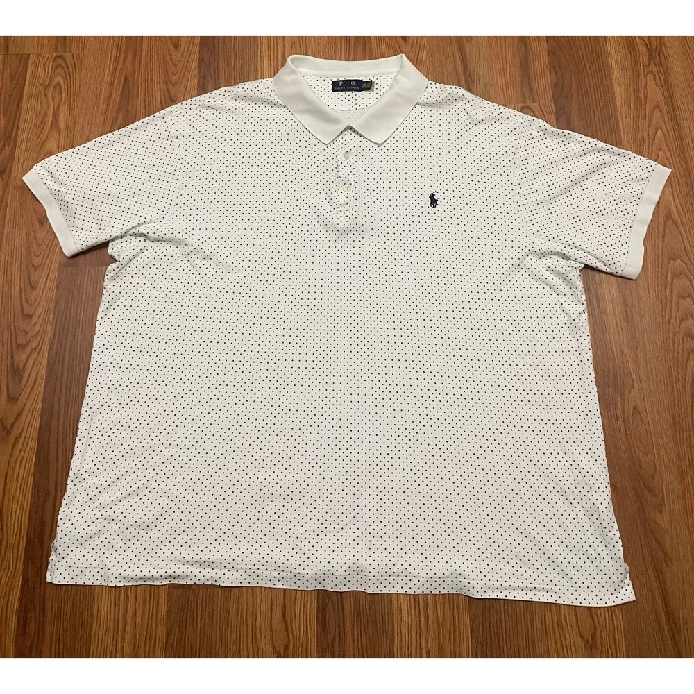 Polo Ralph Lauren Polo Shirt Mens 3X Big Polka Dot Short Sleeve White